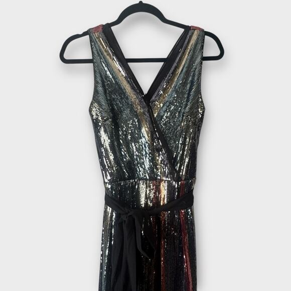 Julia Jordan V-Neck Stretch Multi Colored Sequin A-Line Midi Dress Size 6 - Picture 6 of 12